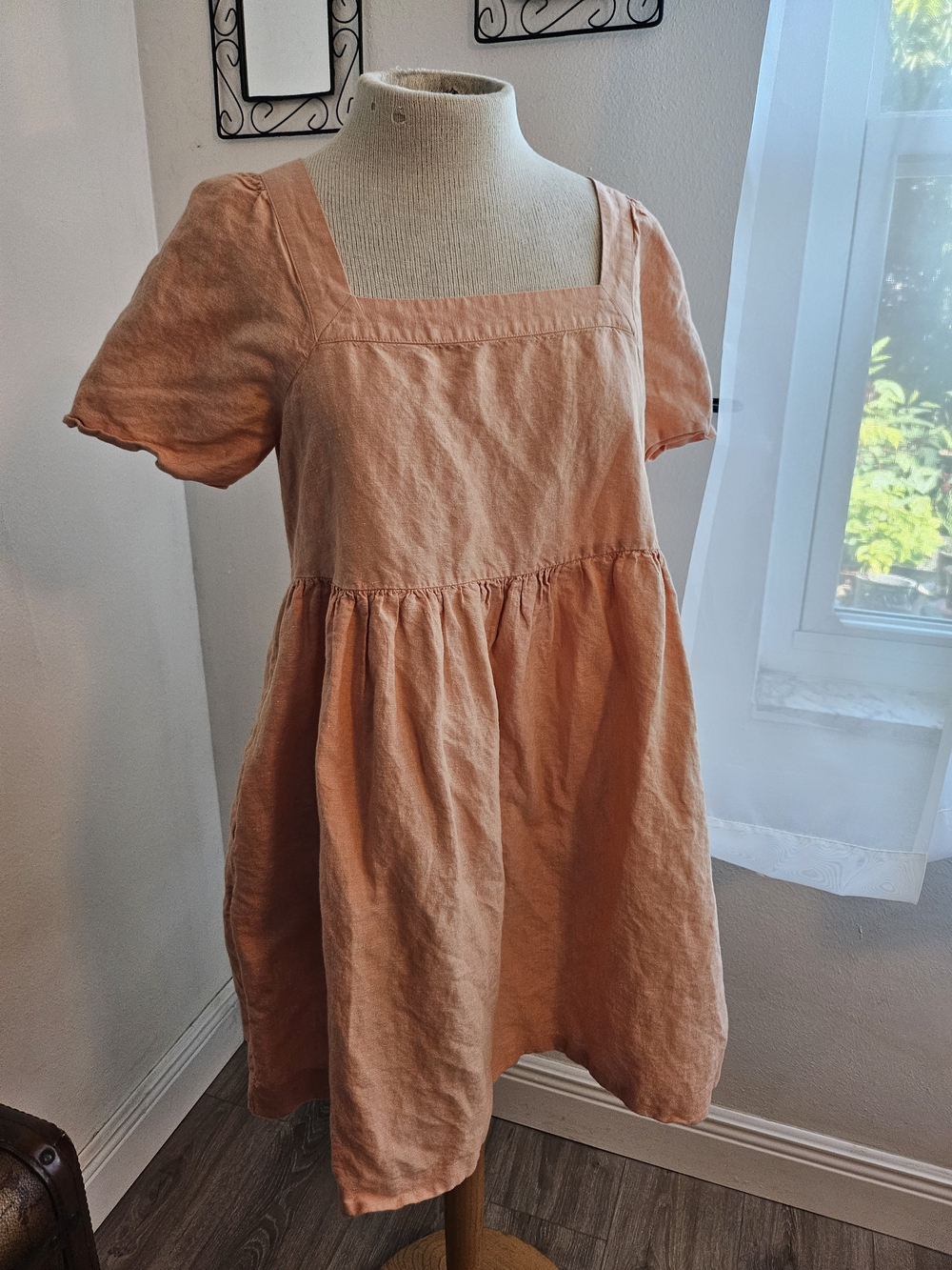 Madewell Peach Square-Neck Midi Dress